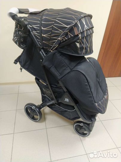 Коляска Babalo 2023 золотые полоски на черной раме