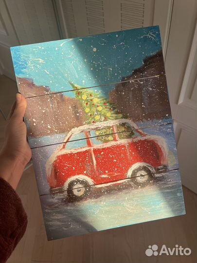 Картина на дереве Новогодняя