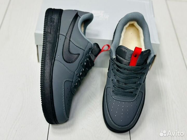 Зимние Кроссовки Nike Air Force 1 Low Grey Black
