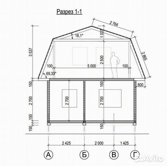 Каркасный двухэтажный дом 6х6м