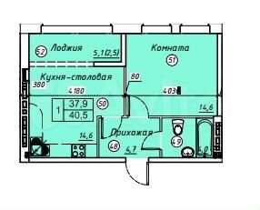 1-к. квартира, 43,1 м², 3/5 эт.