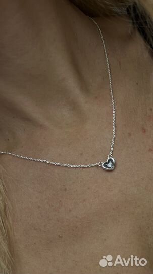 Коплект Пандора серьги и колье сердечки