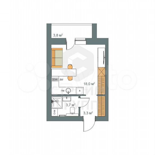 Квартира-студия, 26,9 м², 2/9 эт.