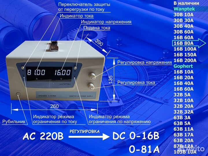 Блок питания для гальваники 80А 16В