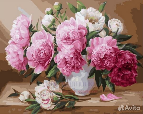 Картина по номерам 40x50 Роскошный букет пионов на