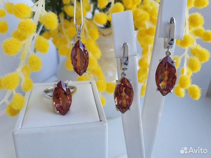 Комплект серебро с султанитами, р.18