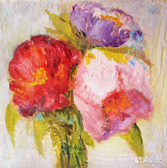 Картина маслом цветы пионы тюльпаны маки