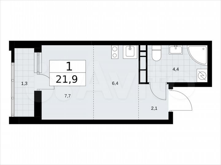 Квартира-студия, 21,9 м², 3/10 эт.