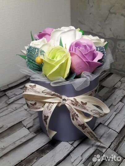 Букет из мыла, подарок на праздник, розы