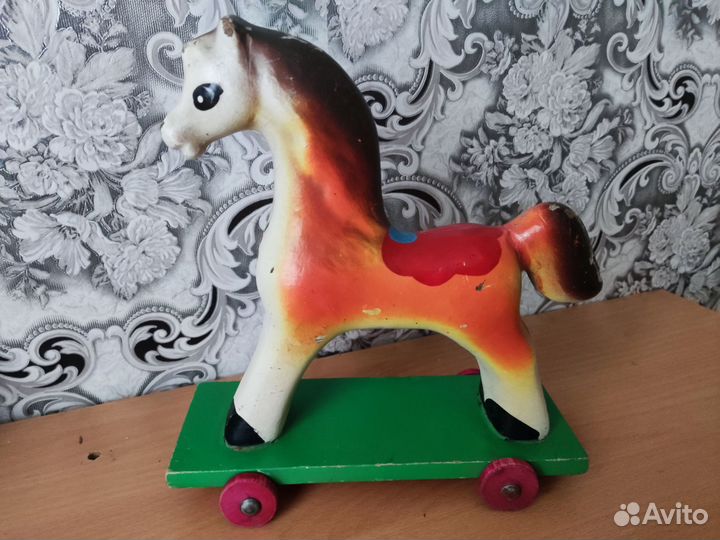 Игрушка СССР Конь Каталка Папье-маше