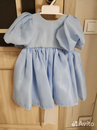 Платье для девочки 80 см голубое с бантом на спине