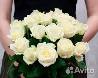 Букет из 21 белой розы 50-60 см (Россия)