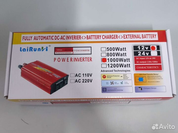 Автомобильный инвертор c 12 на 220V, 1000W