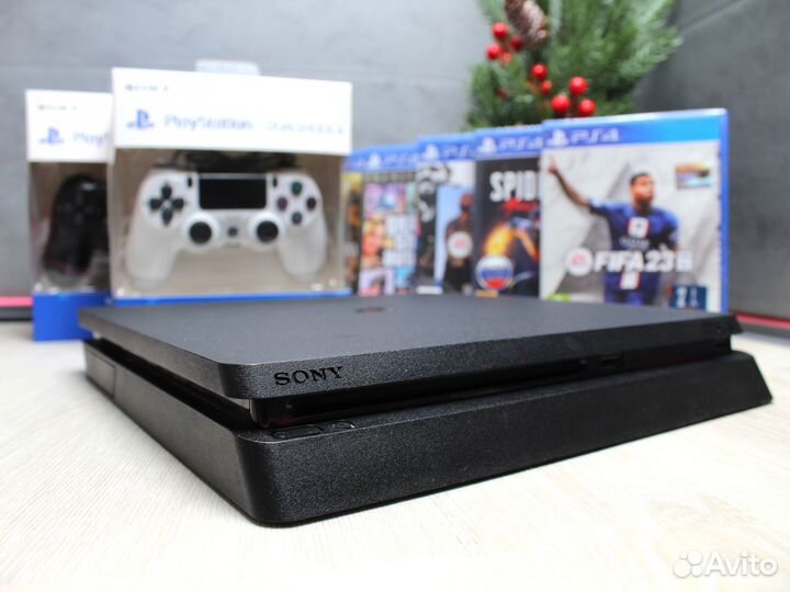 Sony playstation 4 Slim 1Тб + 2 джойстика + игры