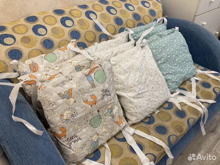 Бортики в кроватку сатин новые для новорожденных