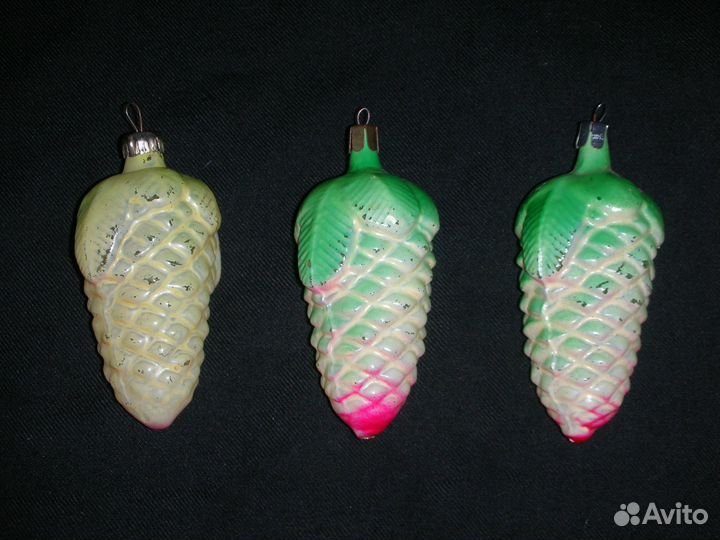 Елочные игрушки шишки, (3 шт), СССР