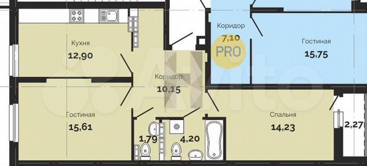 2-к. квартира, 61,2 м², 19/25 эт.