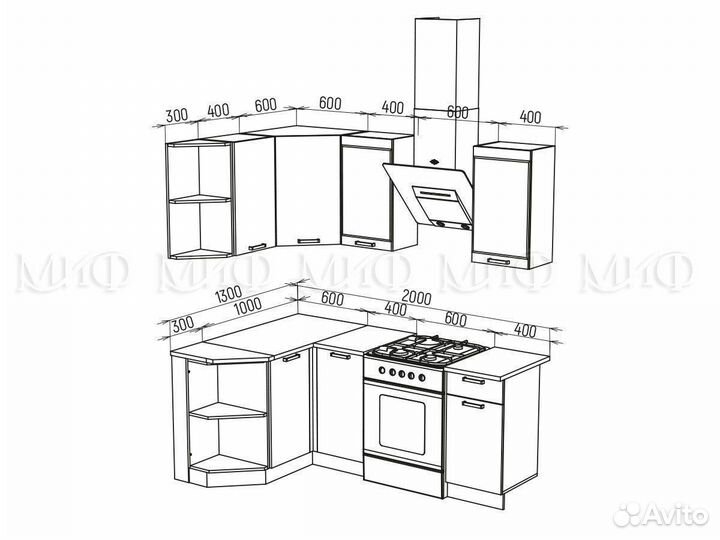 Кухня угловая Техно 1.3 Х 1.4 м