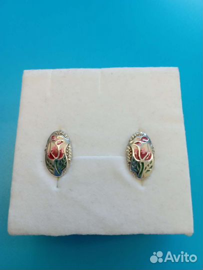 Серьги серебро эмаль брошь чехословакия СССР