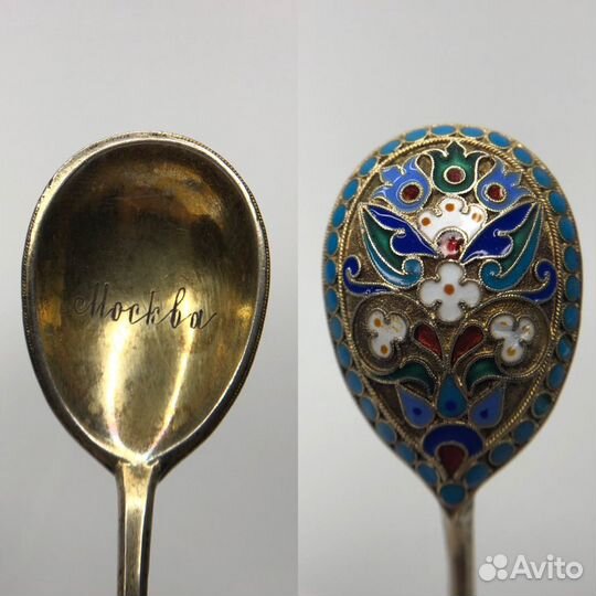Ложка серебрянная 88 проба. эмаль. редкость