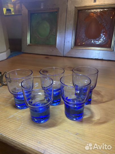 Рюмки с подстаканниками, синее стекло, винтаж СССР