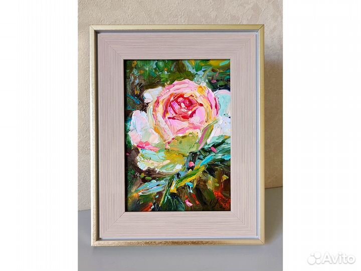 Картина маслом Роза 13 на 18 см