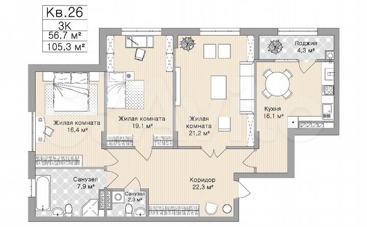 3-к. квартира, 109,6 м², 4/4 эт.