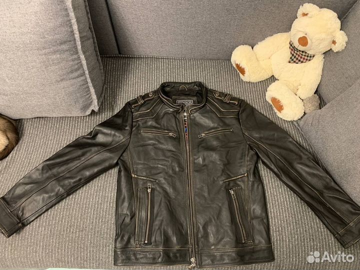 Винтажная кожаная мужская мотокуртка