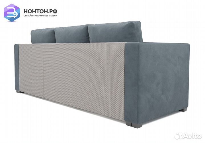 Угловой диван дельфин Мансберг велюр серо-синий