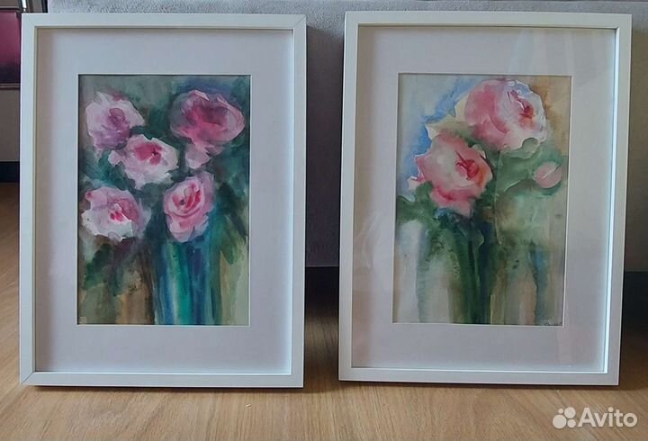 Картина акварель цветы диптих