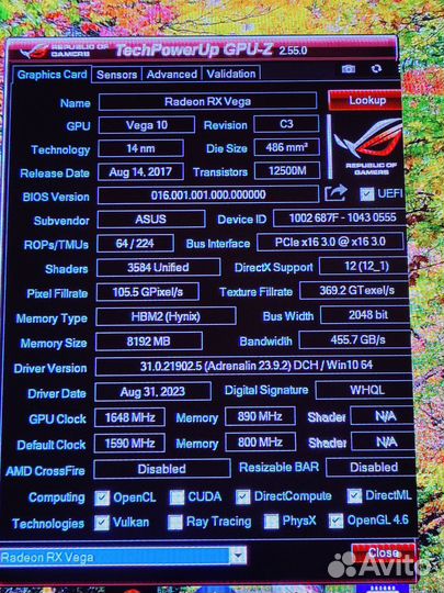 Видеокарта Strix Rx Vega 56 8gb