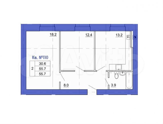 2-к. квартира, 55,6 м², 1/9 эт.