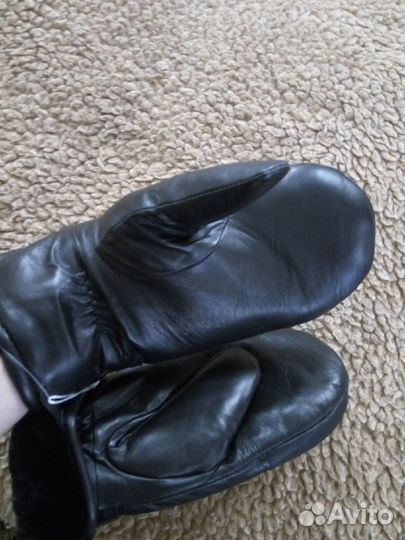 Варежки натуральные мех И кожа