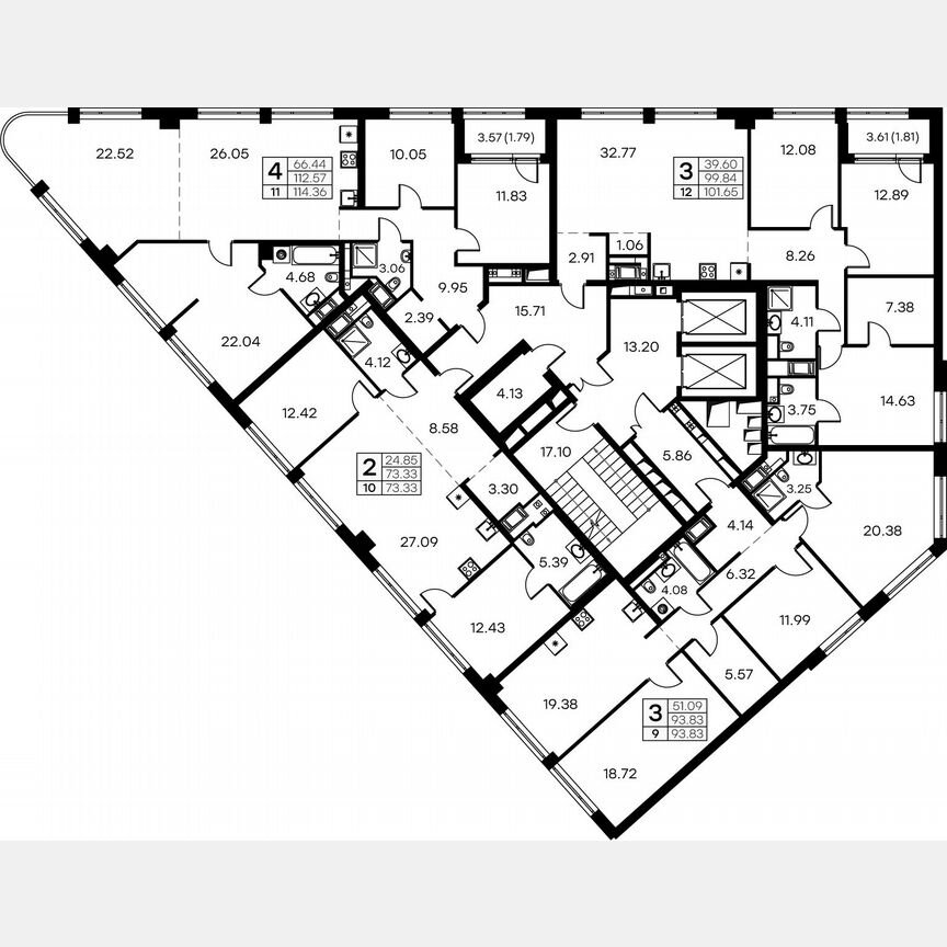 3-к. квартира, 95,1 м², 5/19 эт.