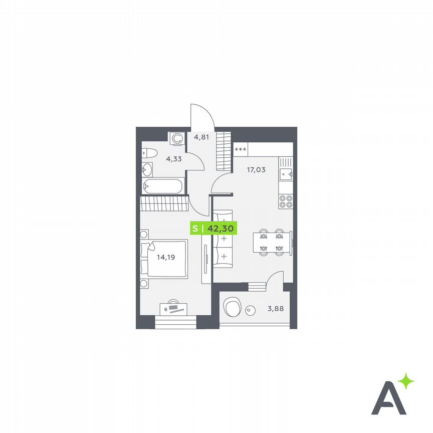1-к. квартира, 42,3 м², 5/12 эт.