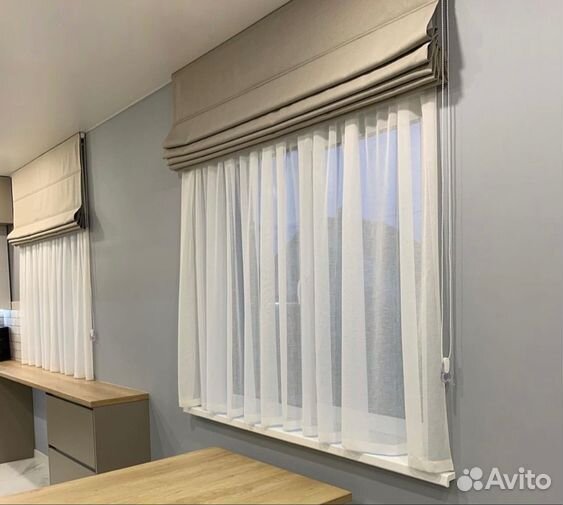 Одинарная Римская штора с тюлем