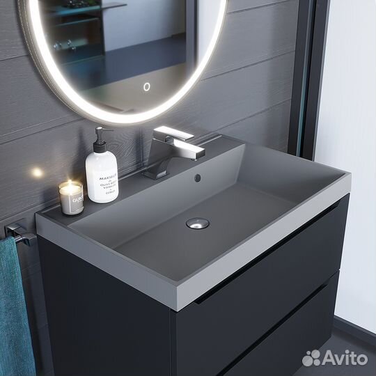 Раковина кварцевая для ванной серая матовая, бетон