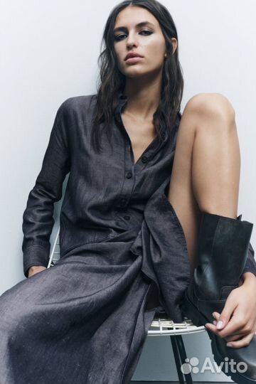 Платье - рубашка из льна zara оригинал
