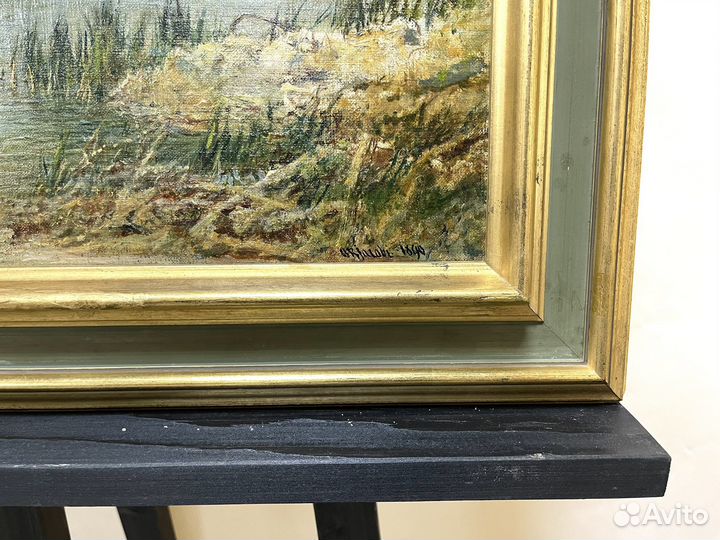 Антикварная картина «Девушка в лодке» масло, холст