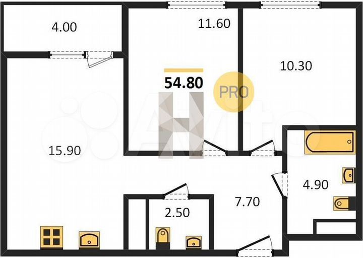2-к. квартира, 54,8 м², 14/15 эт.