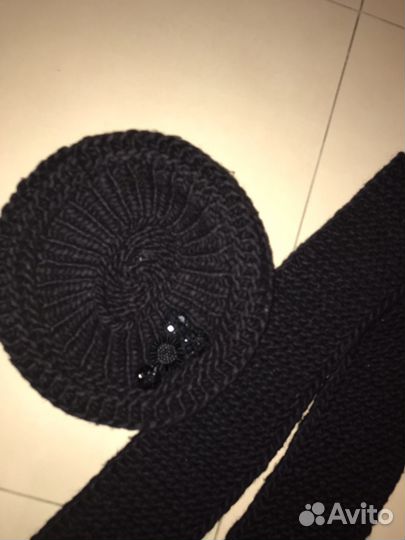 Комплект вязаный шарф и шапка берет