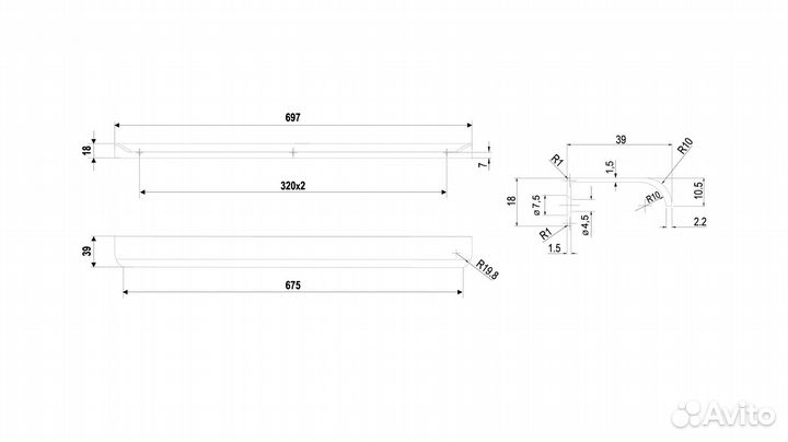 Торцевая ручка 640мм черный матовый monte RT110BL