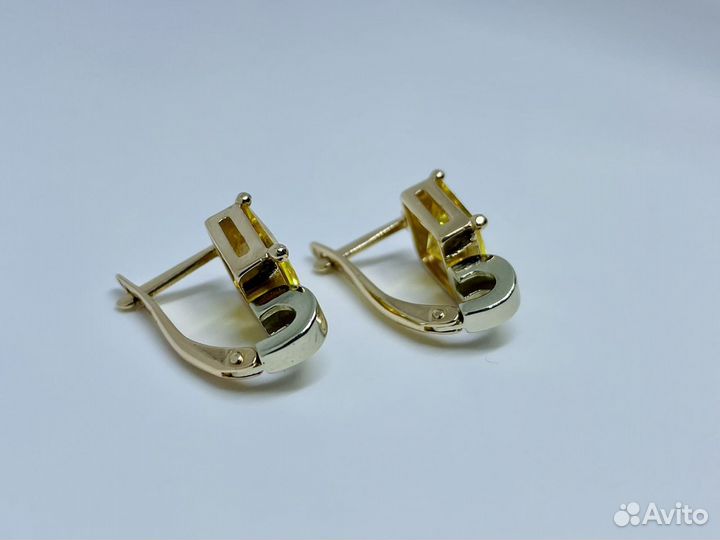 Золотые серьги с Цитрином