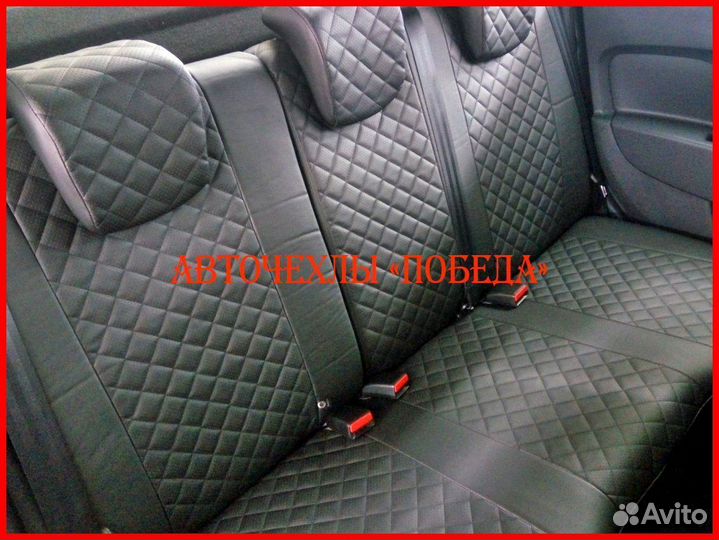 Чехлы Renault Logan 2 из экокожи чёрные Ромб