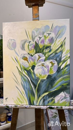 Картина акрилом на холсте цветы