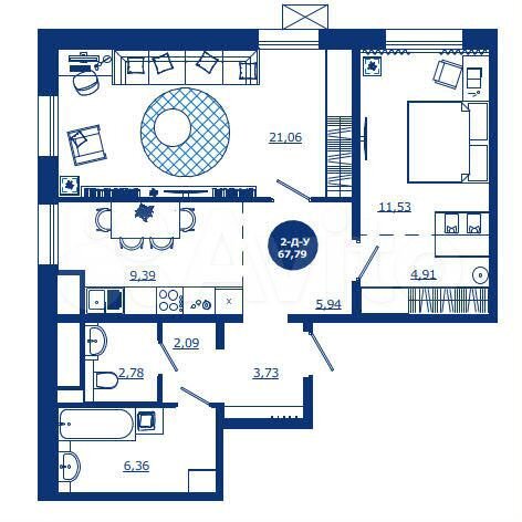 2-к. квартира, 67,8 м², 6/17 эт.