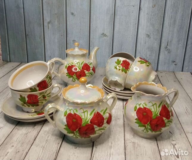 Фарфоровый чайный сервиз Маки СССР. Довбышский фз