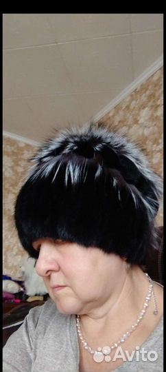 Шапка норковая вязаная женская