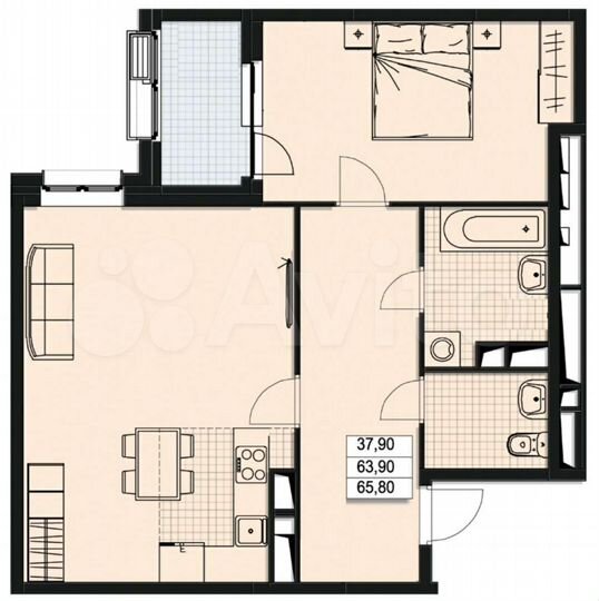 2-к. квартира, 65,8 м², 4/10 эт.