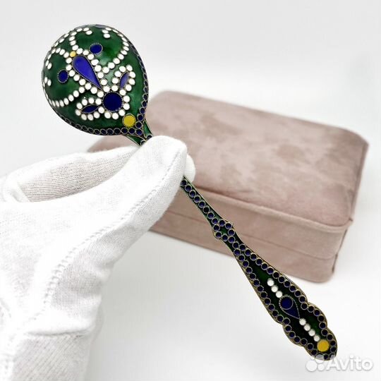 Серебряная десертная ложка с эмалью 916 пробы СССР